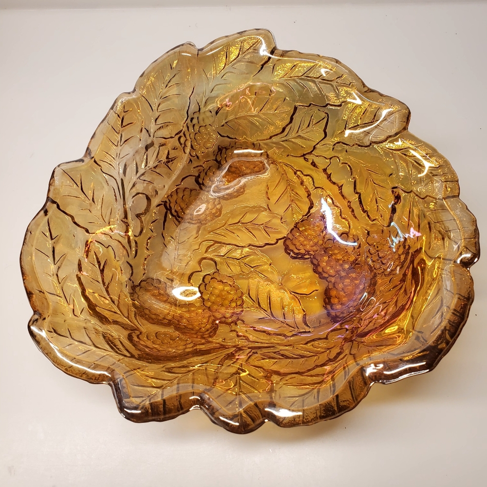 Indiana Amber Carnival glass vintage marigold loganberry candy Dish. RARE FIND.